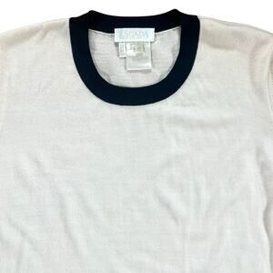 Escada Merino Wool Short Sleeve Sweater Cream Black Trim Size 40 Retail $725